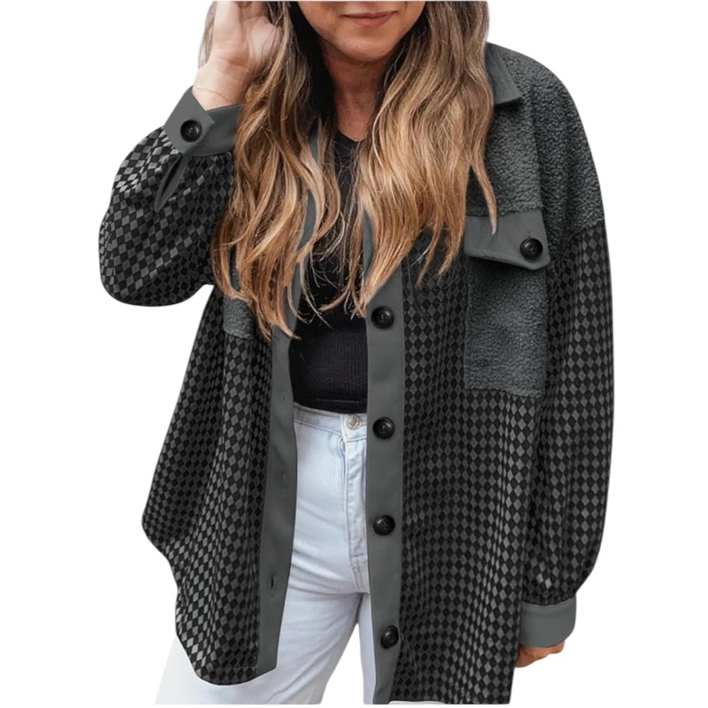 Gray Houndstooth Button-Up Shirt Shacket Size L - image 2